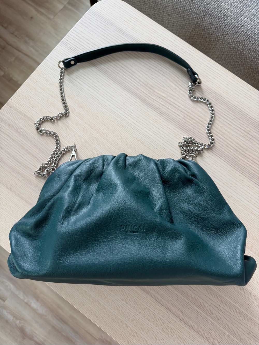 Genuine Italian Leather Bag with Silver Chain